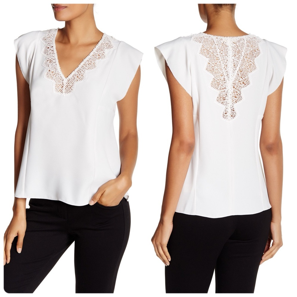 Rebecca Tylor Crepe Lace Blouse Top